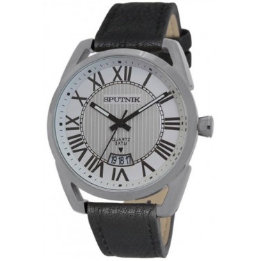 Мужские наручные часы Спутник М-400560/1 (бел.+сталь) календ.кож.рем.